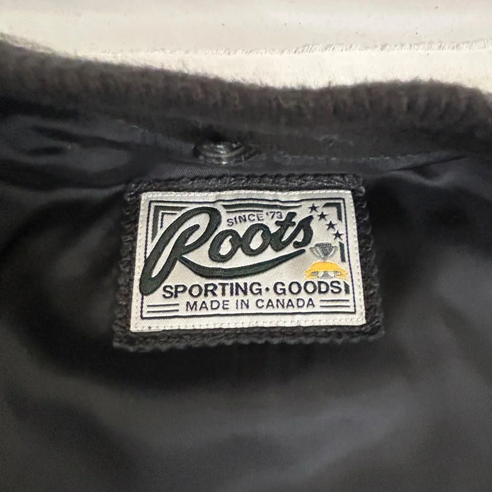 Roots Green Varsity‎ Jacket Sz S Wool Varsity Monogram Sleeve Logo Jacket